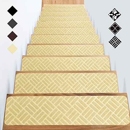 Stair Treads Carpet Peel and Stick with Self Adhesive Tape - 7 Pack Washable Felt Stair Runners for Wooden Steps Non-Slip - 100% Safety Edging Stair Carpet Runner Protector, 8"X30"