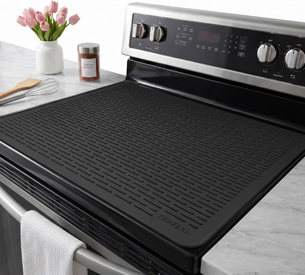 Stove Top Cover for Electric Stove - Silicone Stove Mat for Glass Top, Glass Cooktop Protector, XL Dish Drying Mats For Kitchen,Oven Covers for Electric Stove (Black,30 x 21)