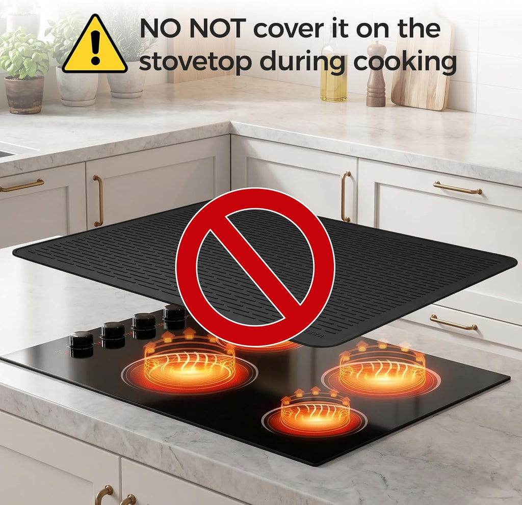 Stove Top Cover for Electric Stove - Silicone Stove Mat for Glass Top, Glass Cooktop Protector, XL Dish Drying Mats For Kitchen,Oven Covers for Electric Stove (Black,30 x 21)