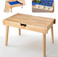 Building Bricks Play Table for Toddlers, 2-in-1 Wooden Activity Kids Desk – Flip-Open Design for Everyday Writing & Drawing, Converts to Building Block Table with Storage, Gift for Boys Girls,Oak