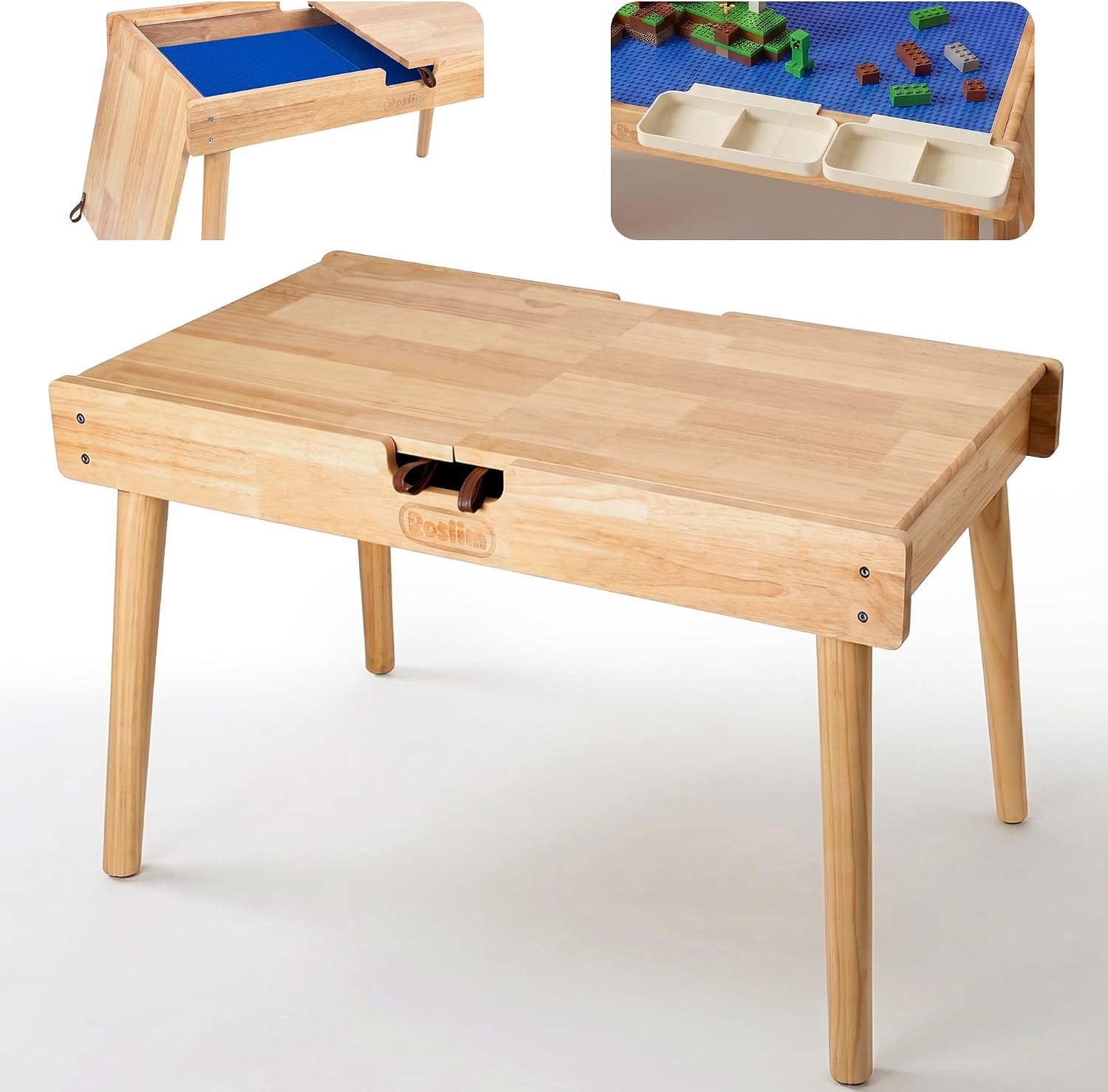 Building Bricks Play Table for Toddlers, 2-in-1 Wooden Activity Kids Desk – Flip-Open Design for Everyday Writing & Drawing, Converts to Building Block Table with Storage, Gift for Boys Girls,Oak