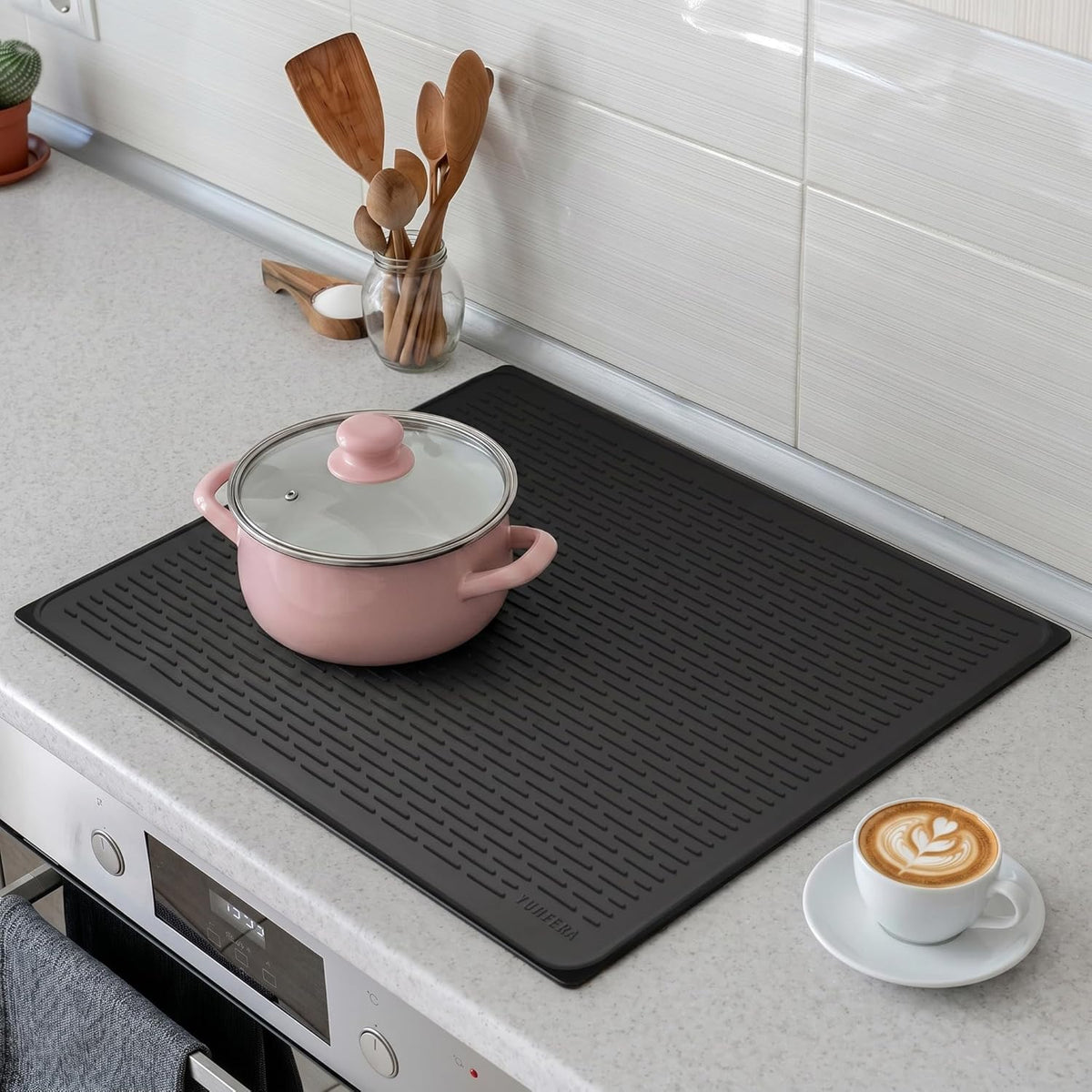 YUHFERA Stove Top Cover for Electric Stove - Silicone Stove Mat for Glass Top, Glass Cooktop Protector For Kitchen,Multi-functional Oven Covers for Electric Stove (Black,28 x 20)