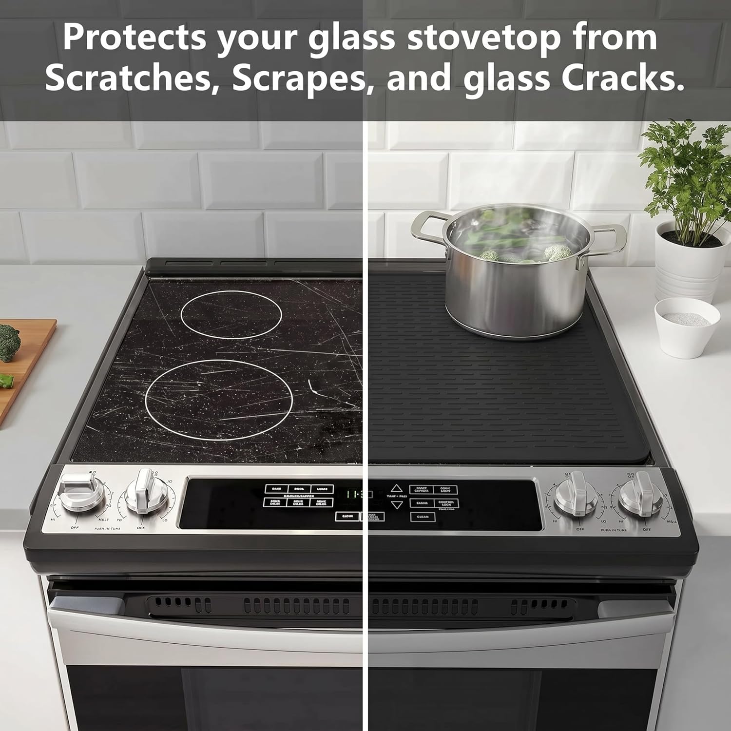 YUHFERA Stove Top Cover for Electric Stove - Silicone Stove Mat for Glass Top, Glass Cooktop Protector, XL Dish Drying Mats For Kitchen,Oven Covers for Electric Stove (Black,28 x 20)