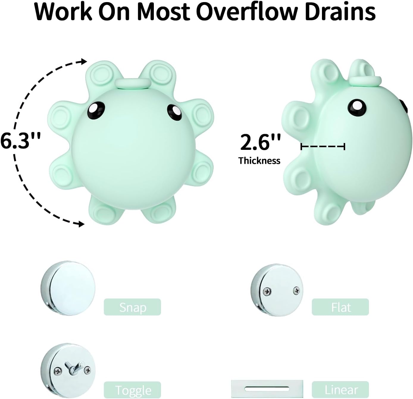 Silicone Bathtub Overflow Drain Cover with Suction Cup - Adds Inches of Water for Deeper Bath