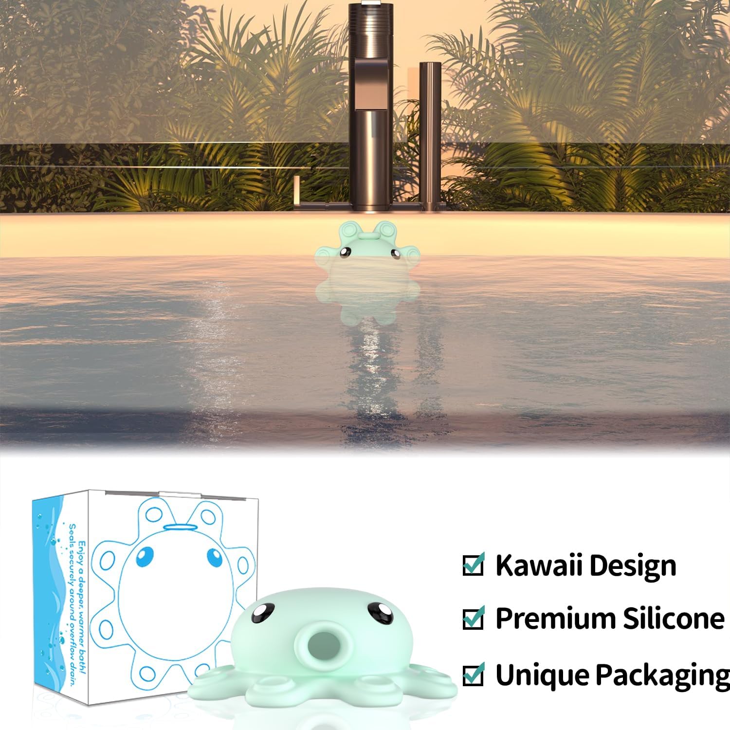 Silicone Bathtub Overflow Drain Cover with Suction Cup - Adds Inches of Water for Deeper Bath
