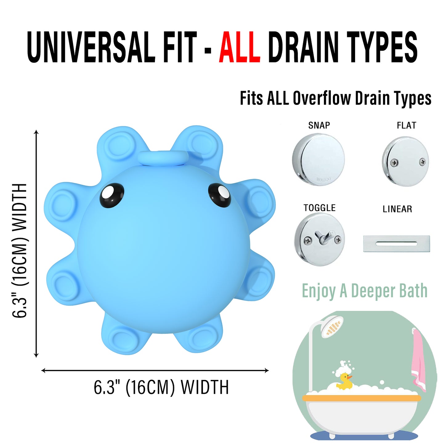 Bathtub Overflow Drain Cover - Bathtub Stopper,  Bathtub Drain Cover, Bath Tub Drain Stoppers, Tub Stopper Bathtub Drain, Drain Cover Bathroom Tub, Silicone Bathtub Overflow Cover with Suction Cups, Cute Bathroom Accessories
