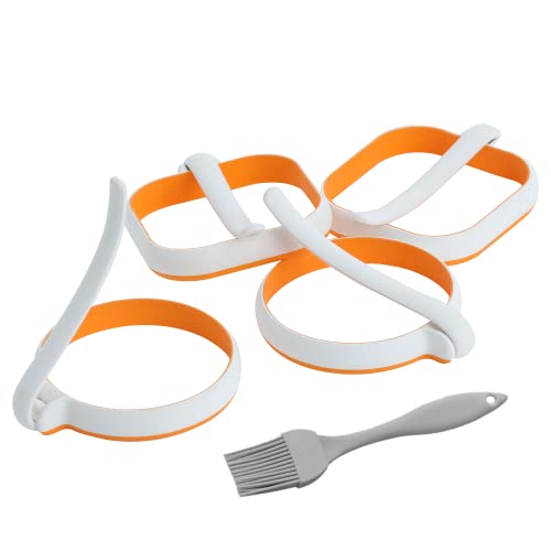 Silicone Griddle Egg Rings Pack of 4, GOYLSER Round Fried Egg Rings Set, Non Stick Pancake Mold, Silicon Egg Molds For Frying, Breakfast Mold Tool Cooking White