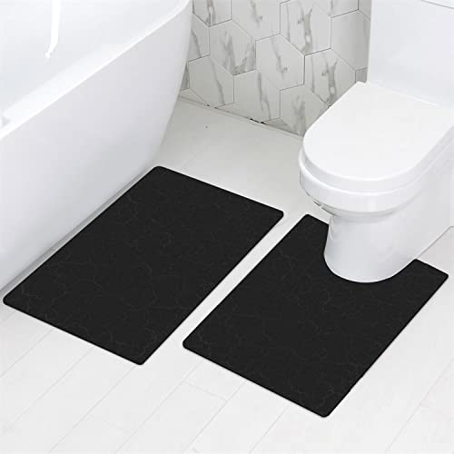 Contour Bath Rugs for Toilet, GOYLSER U-Shaped Toilet Bathroom Rugs, Water Absorption Black Bathroom Rug Set, Durable Soft Cozy Toilet Floor Mat for Urine, Non Slip Easy to Clean Toilet Mat Set