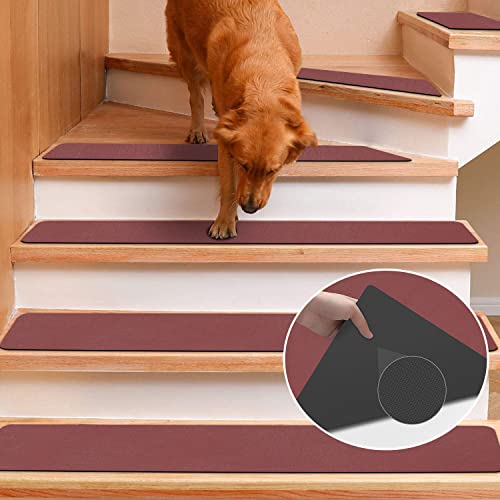 Rubber Carpet Stair Treads for Wooden Steps Non Slip, Reusable Stair Carpet Treads Stair Grips for Pet Dogs - Machine Washable Stair Pads Covers Inside, Set of 15, 8"X30"