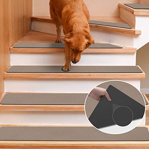 Rubber Carpet Stair Treads for Wooden Steps Non Slip, Reusable Stair Carpet Treads Stair Grips for Pet Dogs - Machine Washable Stair Pads Covers Inside, Set of 15, 8"X30"