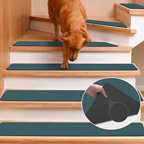 Rubber Carpet Stair Treads for Wooden Steps Non Slip, Reusable Stair Carpet Treads Stair Grips for Pet Dogs - Machine Washable Stair Pads Covers Inside, Set of 15, 8"X30"