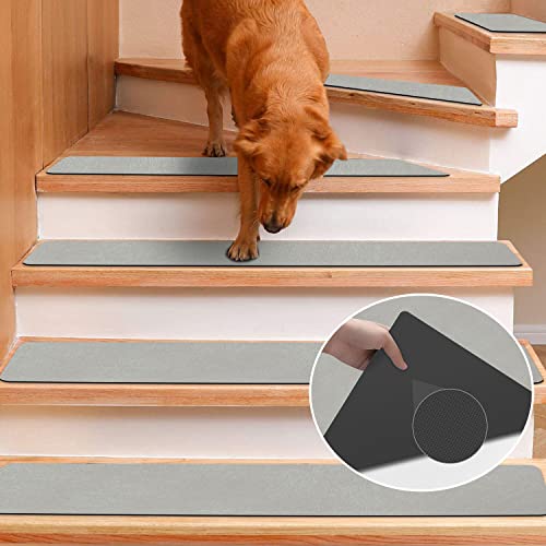 Rubber Carpet Stair Treads for Wooden Steps Non Slip, Reusable Stair Carpet Treads Stair Grips for Pet Dogs - Machine Washable Stair Pads Covers Inside, Set of 15, 8"X30"