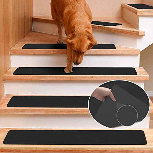 Rubber Carpet Stair Treads for Wooden Steps Non Slip, Reusable Stair Carpet Treads Stair Grips for Pet Dogs - Machine Washable Stair Pads Covers Inside, Set of 15, 8"X30"