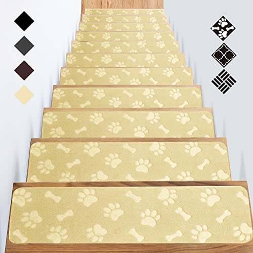 Stair Treads Carpet Peel and Stick with Self Adhesive Tape - 7 Pack Washable Felt Stair Runners for Wooden Steps Non-Slip - 100% Safety Edging Stair Carpet Runner Protector, 8"X30"