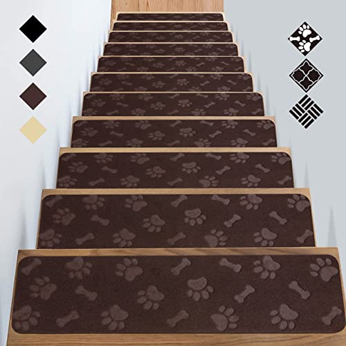 Stair Treads Carpet Peel and Stick with Self Adhesive Tape - 7 Pack Washable Felt Stair Runners for Wooden Steps Non-Slip - 100% Safety Edging Stair Carpet Runner Protector, 8"X30"