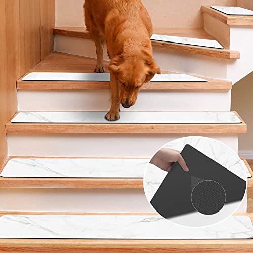 Rubber Carpet Stair Treads for Wooden Steps Non Slip, Reusable Stair Carpet Treads Stair Grips for Pet Dogs - Machine Washable Stair Pads Covers Inside, Set of 15, 8"X30"