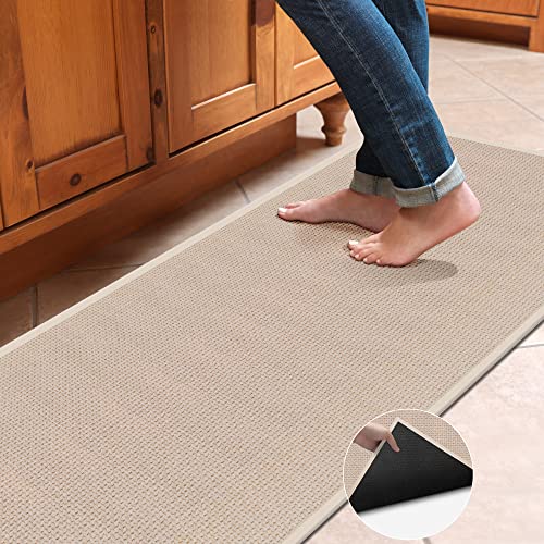 Kitchen Mats for Floor Non Skid - Long Weave Kitchen Floor Mat for Hallway, Laundry Room, Office - Rubber Backed Waterproof Jute Kitchen Standing Mat Cushioned