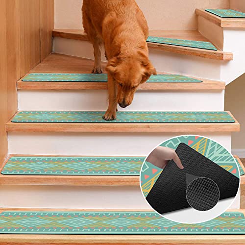 Rubber Carpet Stair Treads for Wooden Steps Non Slip, Reusable Stair Carpet Treads Stair Grips for Pet Dogs - Machine Washable Stair Pads Covers Inside, Set of 15, 8"X30"