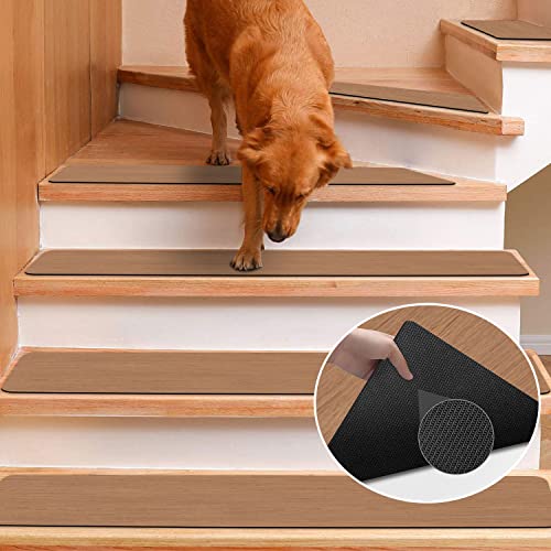 Rubber Carpet Stair Treads for Wooden Steps Non Slip, Reusable Stair Carpet Treads Stair Grips for Pet Dogs - Machine Washable Stair Pads Covers Inside, Set of 15, 8"X30"
