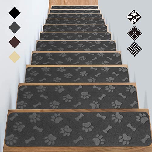 Stair Treads Carpet Peel and Stick with Self Adhesive Tape - 7 Pack Washable Felt Stair Runners for Wooden Steps Non-Slip - 100% Safety Edging Stair Carpet Runner Protector, 8"X30"