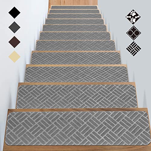 Stair Treads Carpet Peel and Stick with Self Adhesive Tape - 7 Pack Washable Felt Stair Runners for Wooden Steps Non-Slip - 100% Safety Edging Stair Carpet Runner Protector, 8"X30"