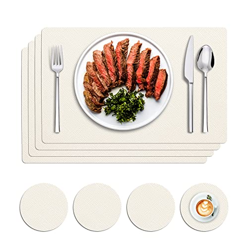 Leather Placemats Table Placemats, GOYLSER Waterproof Leather Place Mates, Non-Slip Wipeable Place Mats for Kitchen Dining