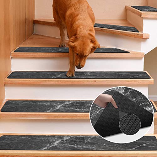 Rubber Carpet Stair Treads for Wooden Steps Non Slip, Reusable Stair Carpet Treads Stair Grips for Pet Dogs - Machine Washable Stair Pads Covers Inside, Set of 15, 8"X30"
