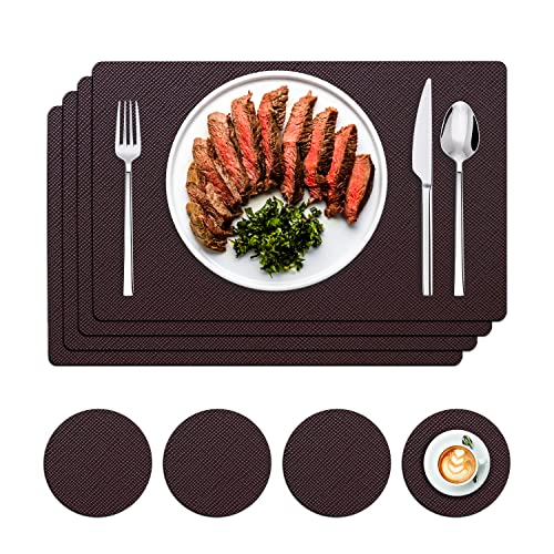 Leather Placemats Table Placemats, GOYLSER Waterproof Leather Place Mates, Non-Slip Wipeable Place Mats for Kitchen Dining