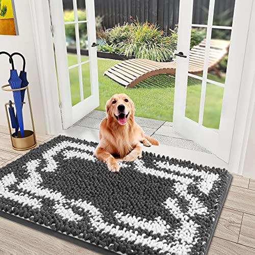 Super Absorbent Indoor Chenille Doormat, Muddy Dog Washable Rug, Quick Dry Soft Thick Microfiber Durable Absorbs Water and Moisture Go Away Door Mat Doormat for Entry