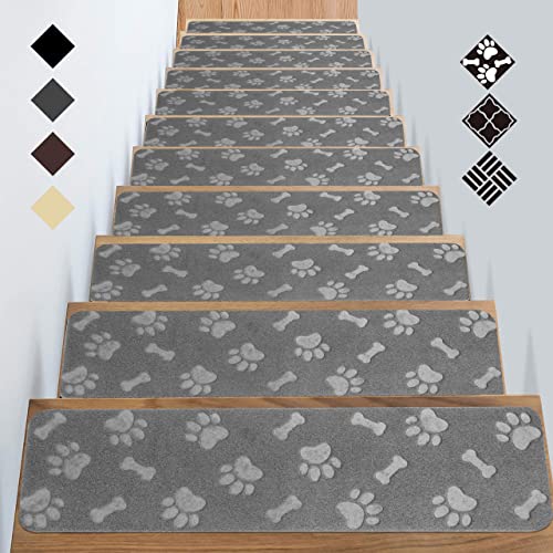 Stair Treads Carpet Peel and Stick with Self Adhesive Tape - 7 Pack Washable Felt Stair Runners for Wooden Steps Non-Slip - 100% Safety Edging Stair Carpet Runner Protector, 8"X30"