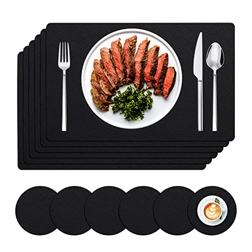 Leather Placemats Table Placemats, GOYLSER Waterproof Leather Place Mates, Non-Slip Wipeable Place Mats for Kitchen Dining