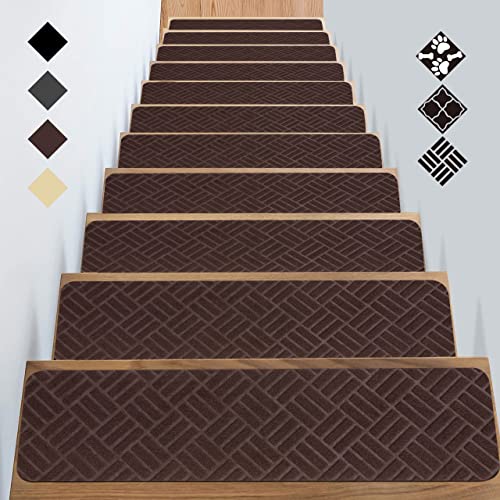Stair Treads Carpet Peel and Stick with Self Adhesive Tape - 7 Pack Washable Felt Stair Runners for Wooden Steps Non-Slip - 100% Safety Edging Stair Carpet Runner Protector, 8"X30"