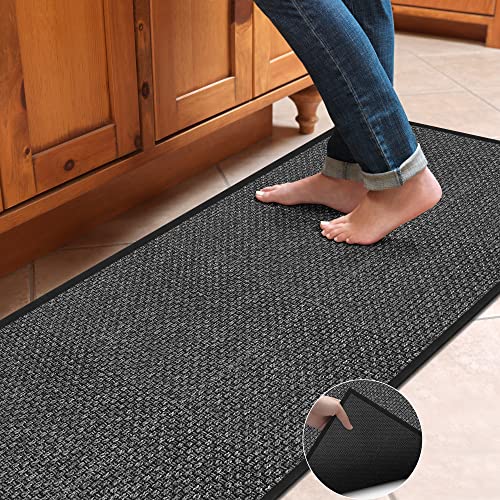 Kitchen Mats for Floor Non Skid - Long Weave Kitchen Floor Mat for Hallway, Laundry Room, Office - Rubber Backed Waterproof Jute Kitchen Standing Mat Cushioned